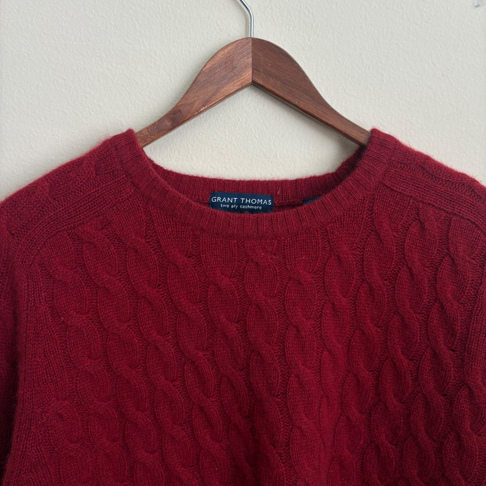 Grant Thomas Menswear Cable Knit Burgundy Red 2 Ply Cashmere Pullover Sweater